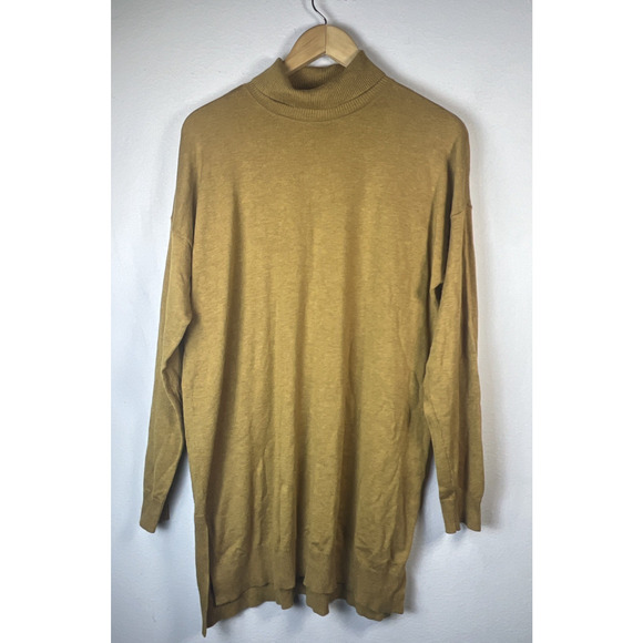 EILEEN FISHER Sweater turtleneck Pullover Mustard yellow petite large - Picture 1 of 9